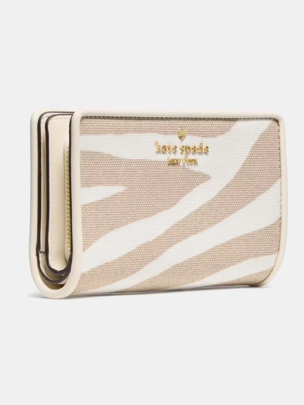 NWT Kate Spade Medium Bifold Wallet Beige/Cream Zebra Stripe - Picture 2 of 9